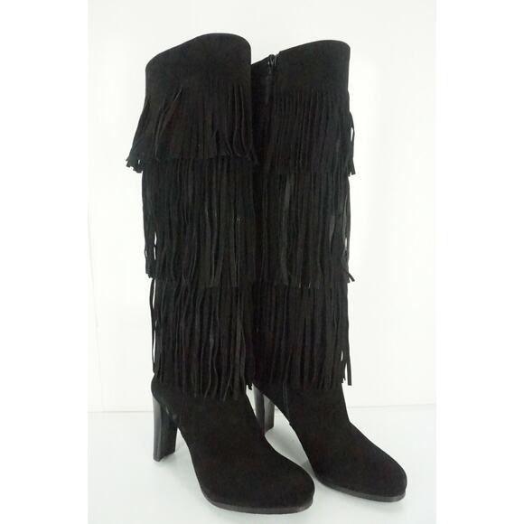 Stuart Weitzman Black Suede Fringie Sexy Tall Boots size 6 NIB $855 Trim - Picture 6 of 10